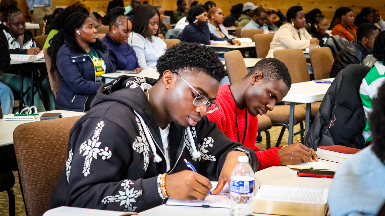 Students gathered for a campus Bible study