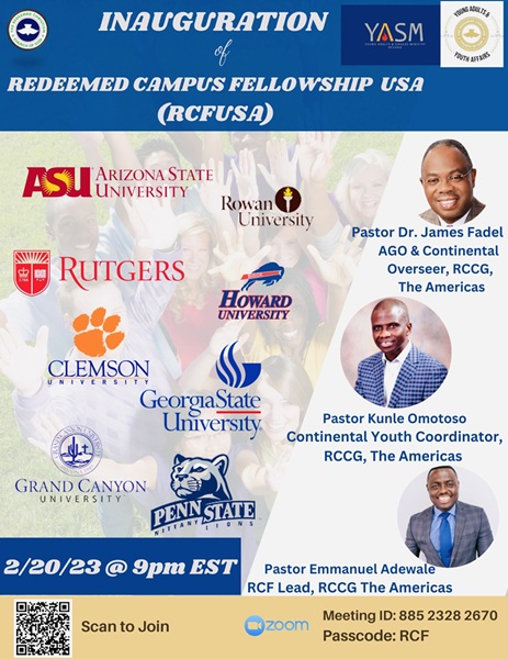 Inauguration of Redeemed Campus Fellowship USA flyer