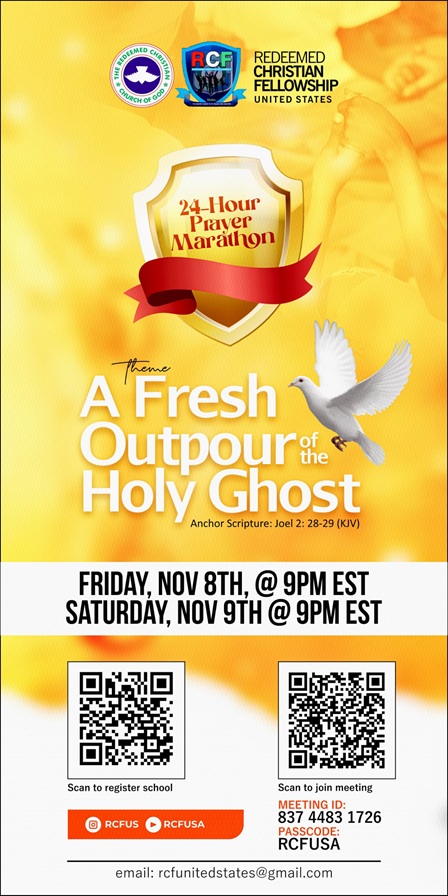 24-Hour Prayer Marathon — A Fresh Outpour of the Holy Ghost flyer